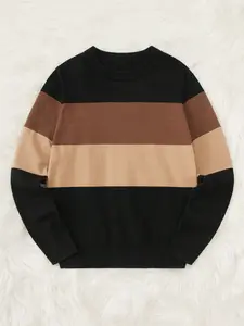 Teen Boys Colorblock Print Sweater, Fashionable Comfort Design, Perfect Fit for Kids, Casual Wear, Fall & Winter Long Sleeve Pullover