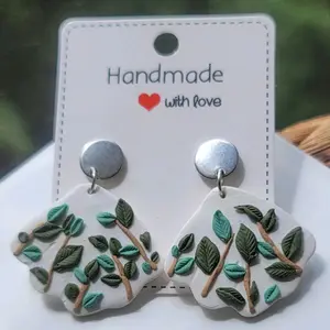 Handmade Polymer Clay detailed Leaf Design drop Earrings - Hypoallergenic & Lightweight