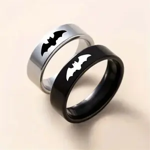 Simple and stylish retro mini bat couple ring punk hip-hop street style niche Halloween accessories