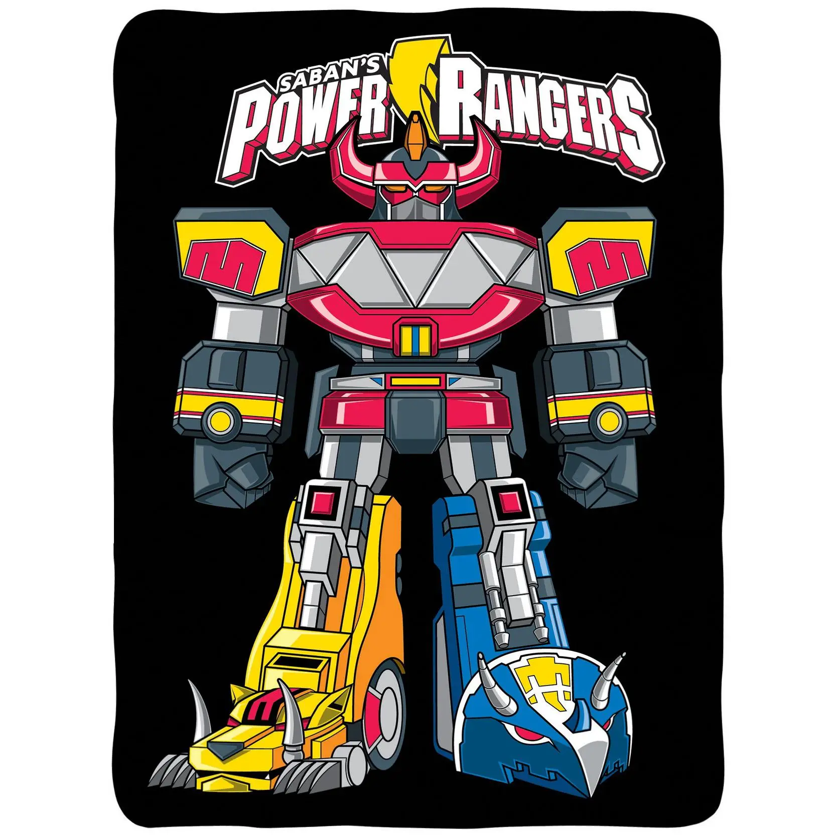 Saban Power Rangers Megazord Fleece Blanket 45" x 60" Large Throw Boys Youth Kids Bedroom, Christmas, Valentine