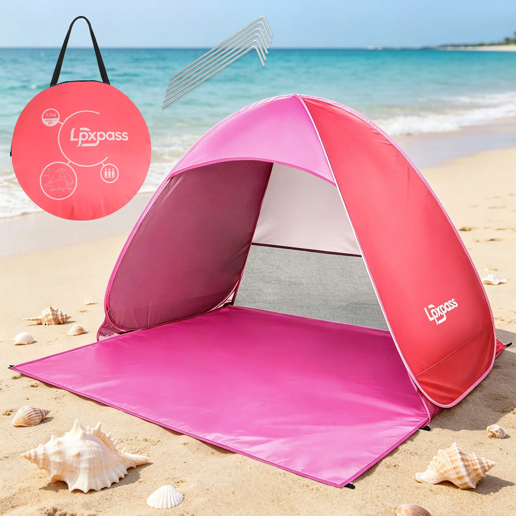 Lpxpass Pop-Up Sunshade Canopy Tent, Portable Shelter for 1-4 Person with UPF 50+ Sun Protection and Zipper Door for Beach & Camping, Beach Tent, Beach Tent Cabana, Foldable