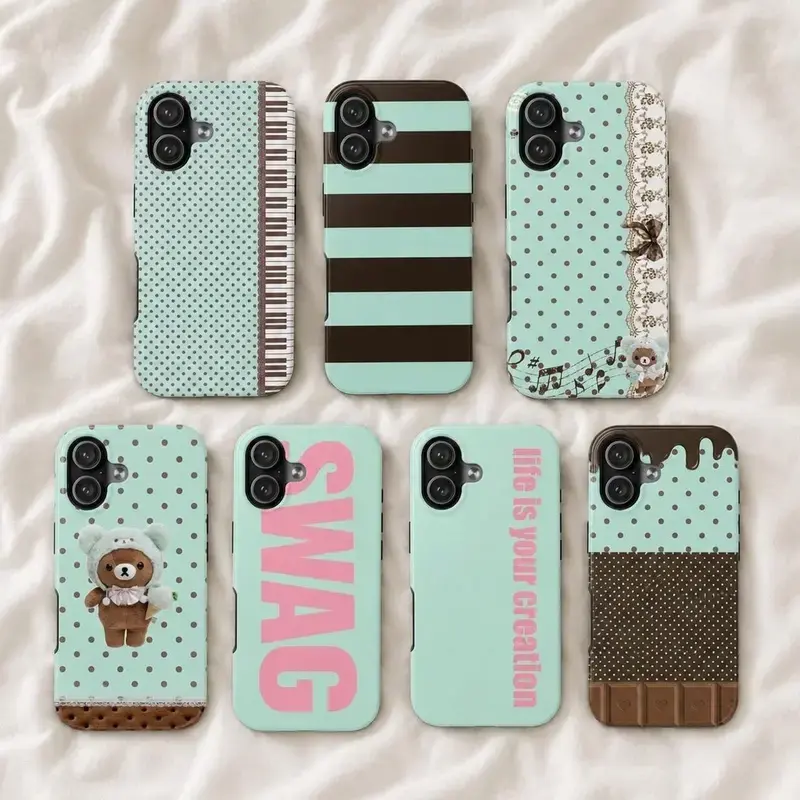 Mint Chocolate Phone Case, Kawaii Bear Case Compatible with iPhone 17, 16, 15, 14, 13, 12, 11