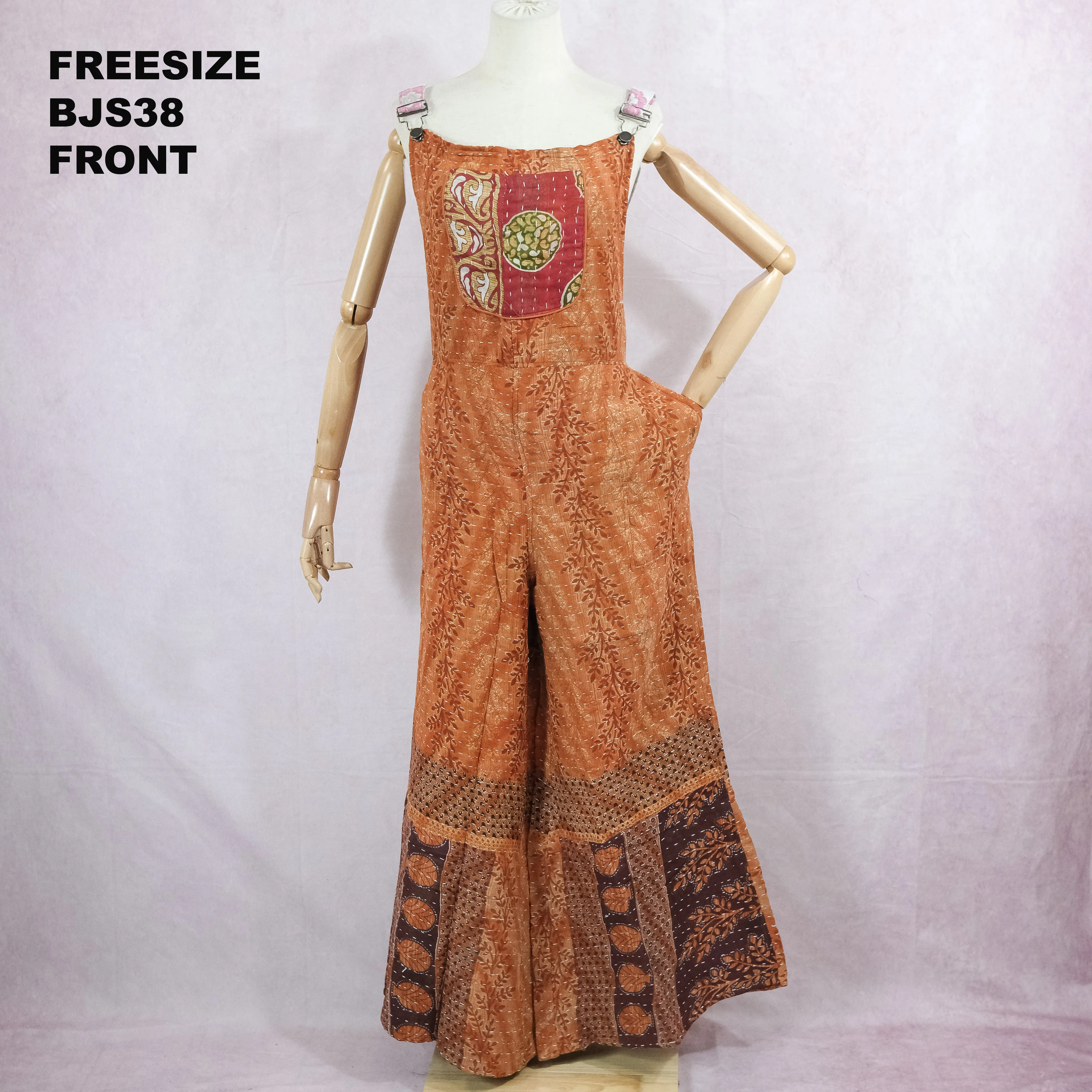 Boho Kantha Wide  Leg Jumpsuit, Cotton Flowy Dungarees, Bohemian Overalls, Hippie Bell Bottom Summer Rompers, Retro Free Spirit, Vintage Vibe