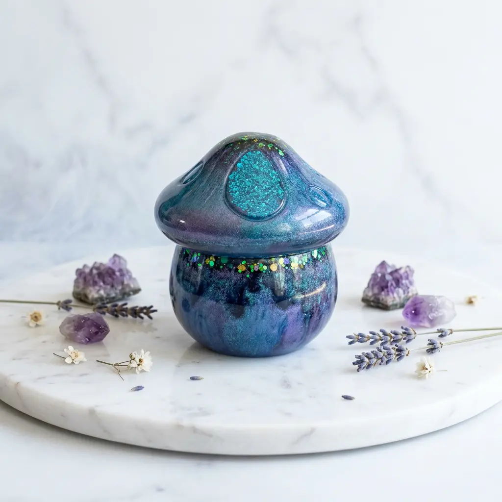 Mystical Mushroom Decorative Resin Organiser Jar - Whimsical Look Storage Box for Small Keepsakes, Jewellery, Crystal Resin