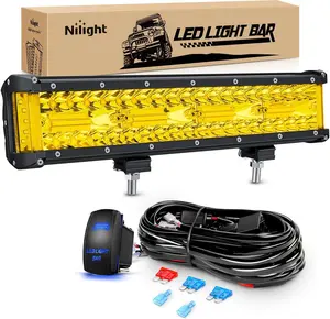 Nilight Led Light Bar 12 Inch Amber 300W Spot Flood Combo Waterproof Triple Rows Off Road Fog Light with 5Pin Rocker Switch Wiring Harness light pod fog boat  dealsforyoudays