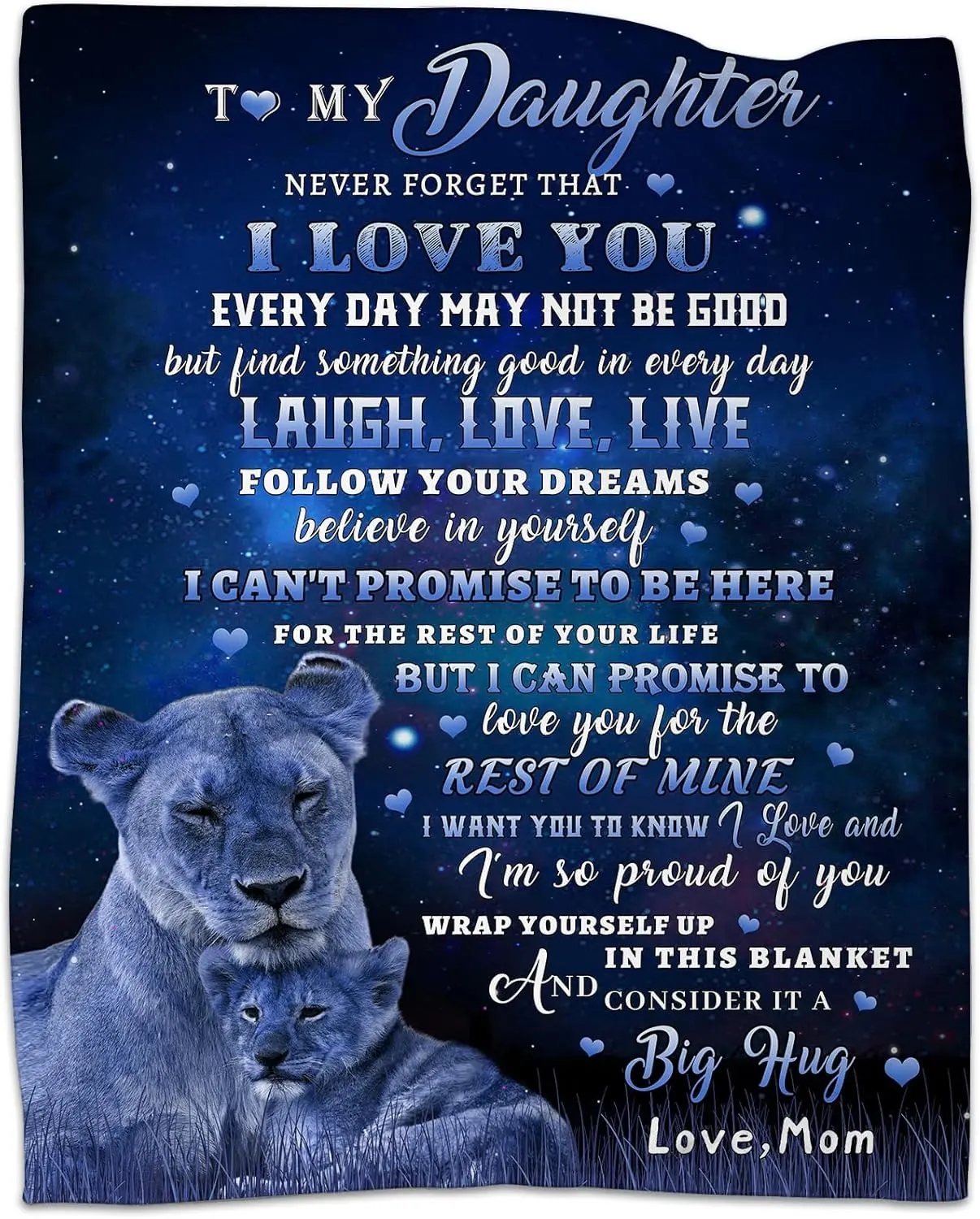 to My Daughter Blanket from Mom, Lion Blanket for My Daughter, Daughter Gifts from Mom, Christmas Birthday Gifts Flannel Throw Blanket
