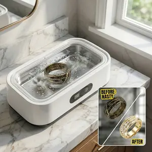 Ultrasonic Jewelry Cleaner, 50kHz High Frequency Sonic Machine for Satisfying Deep Clean of Retainers, Eyeglasses, Rings & Coins, 304 Stainless Steel Portable Device