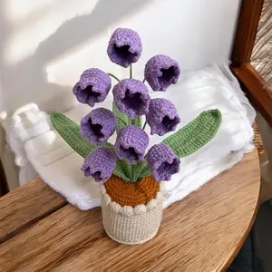 Cute Handmade Knitted Crochet Lily of the Valley Potted Decor, Desktop and Home Decoration for Living Room and Bedroom, Perfect Holiday and Birthday Surprise Gift