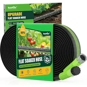 RAINPOINT Soaker Hose 50FT, 80% Water-Saving Drip Irrigation Hose for Garden, Leakproof and Flexible with Anodized Aluminum Ends, Double Layer Flat Soaking Hose for Flower, Vegetables and Tree, Green