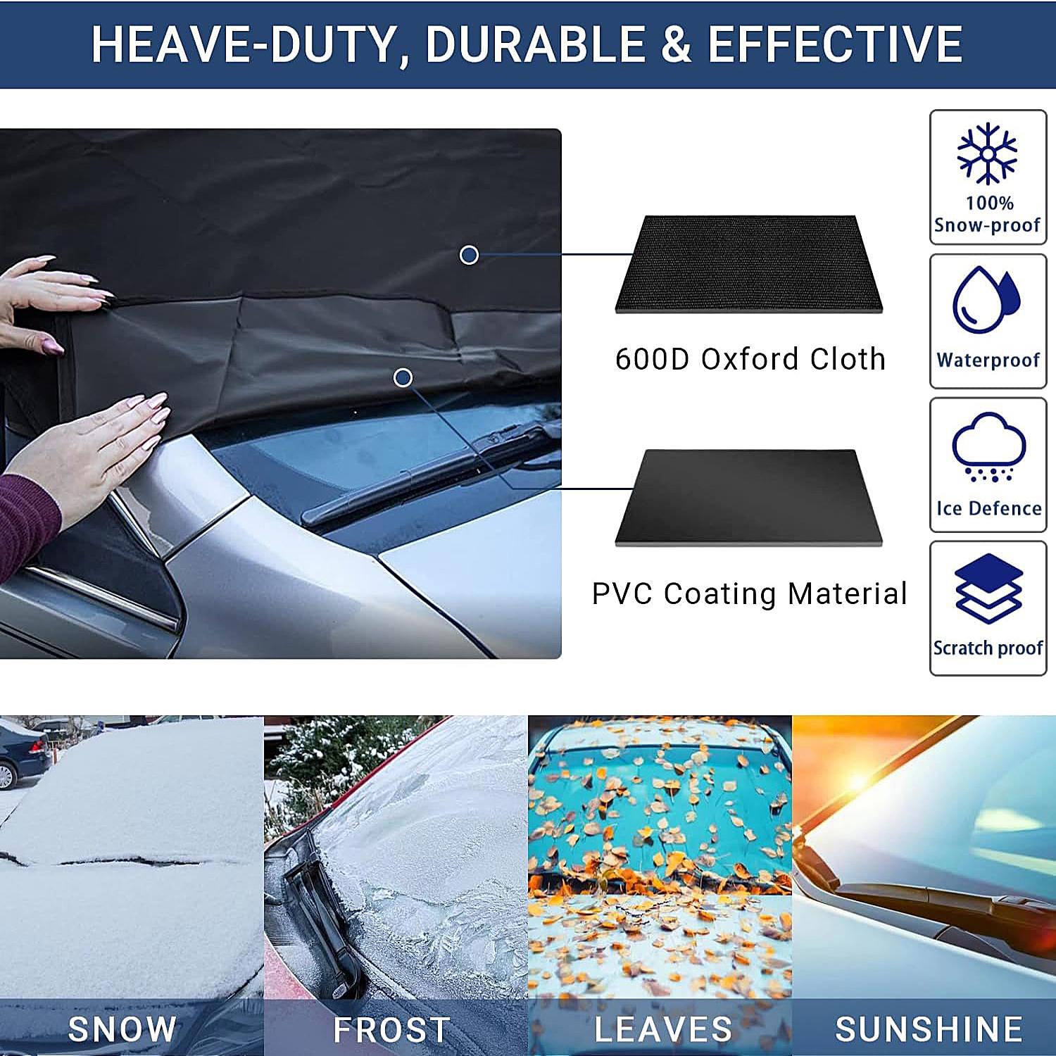 Windshield Cover for Sun Shade and Snow Car Windshield Snow Cover Thicken Frost Cover Waterproof with Side Mirror Covers for Most SUVs Trucks 73"x 51" 600D Oxford Fabric