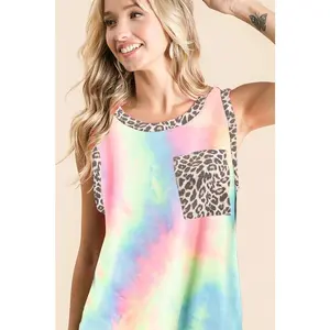 BiBi Sleeveless Tie Dye Top With Leopard Band