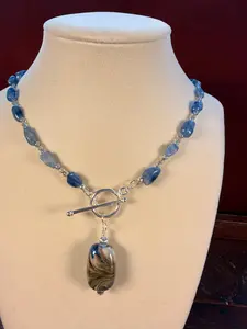 #159-Blue Kyanite, Czech Beads & lampwork bead with SS Toggle