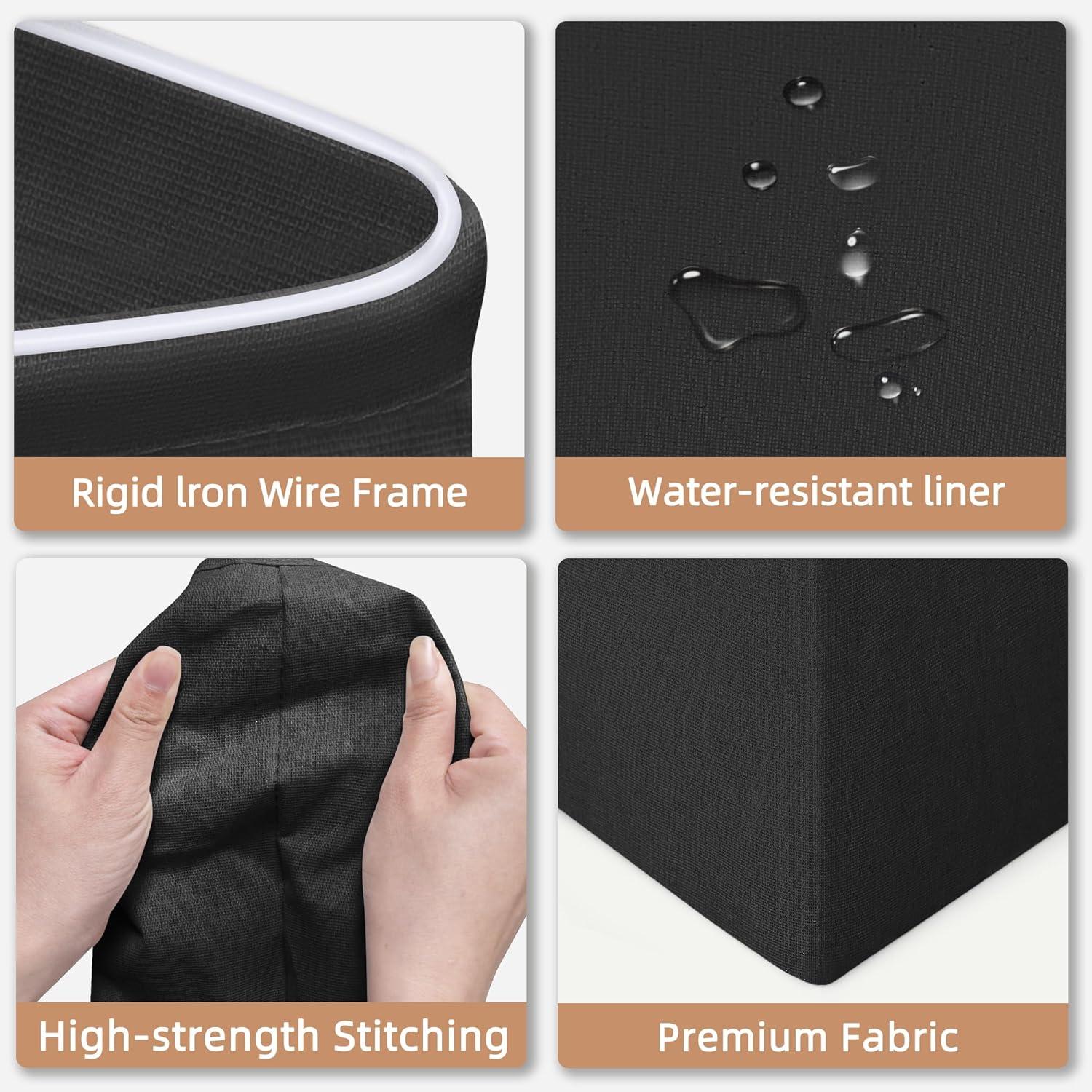 Large foldable laundry basket and storage container with wooden handle — durable laundry basket suitable for bathroom, bedroom, and laundry room — multifunctional, portable, space-saving foldable laundry basket, pure black