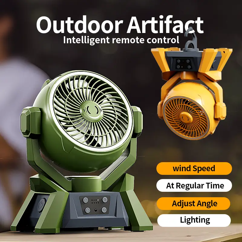 Portable Camping Fan with LED Lantern, 20,000 mAh Automatic Oscillating Table Fan with Remote Control and Hook, Rechargeable Battery-Powered Fan with