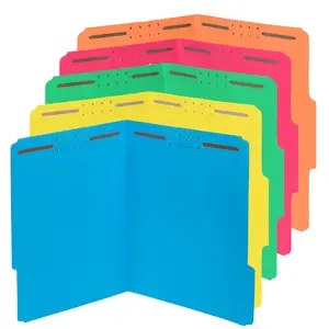 Five-pack folders, five color options, reinforced 1/3-cut labels, durable double-clip design, suitable for organizing standard medical documents, legal client documents, or office reports. Letterhead size.
