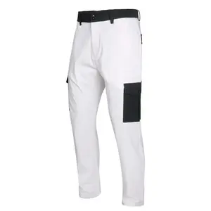 Men’s Stretch Cargo Pants – Relaxed Fit White Casual Work Pants with Black Pockets, Durable Viscose Blend Fabric, Machine Washable, All-Season Comfort, Versatile Men’s Wear | Utility Trousers | Durable Construction