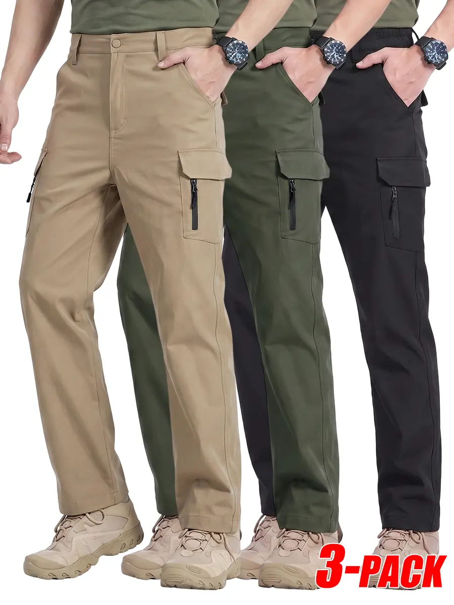 3-PACK Three Color Solid Tactical Cargo Pants, lightweight windproof waterproof anti-fouling three-proof fabric, zip cargo pockets outdoor hiking tactical work trousers