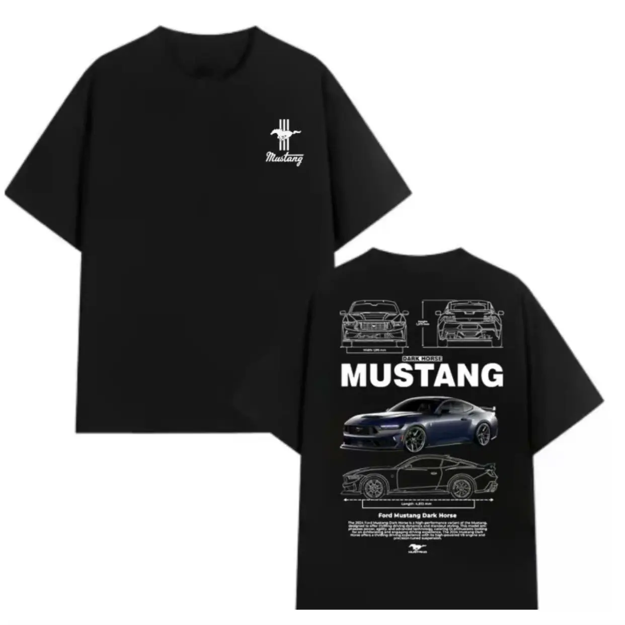 Ford Mustang 2 Sided T-Shirt, American Muscle Car Tee, Classic Racing Graphic Shirt, Gift For Car Lovers, Streetwear Menswear Top