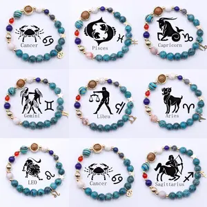 Lucky Celestial Bracelet Solar System Zodiac for Couples Stainless Steel Natural Stone Beads Positive Energy Gift for Her Him All Astrological Signs Protection Charm Jewelry