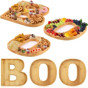 3pcs Halloween Charcuterie Board, BOO Halloween Cheese Board Wooden Halloween Serving Platter Snack Trays Dinnerware Cookware for Home Kitchen Candy Cookie