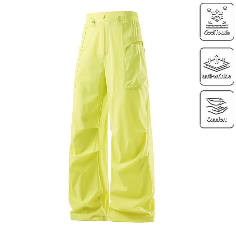 Unisex Wide Leg Parachute Cargo Pants, Cool Touch Anti-Wrinkle Streetwear Trousers