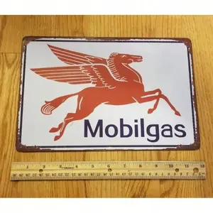 Vintage Aluminum Exxon Mobil Pegasus Wall Sign for Garage Living Room Bedroom Kitchen Home Decor Retro Gas Station Art