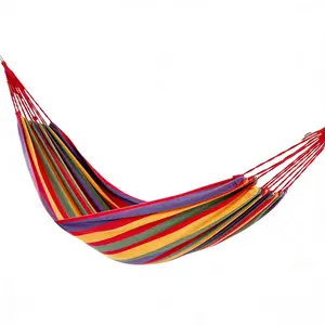 Outdoor Woven Cotton Hammock 2 Person Camping Portable Lightweight with Carrying Bag 250x100cm Multicolor Stripes for Patio Balcony Garden