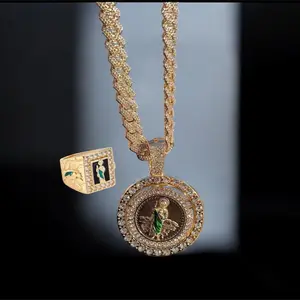 Elegant Gold-Plated Saint Jude Costume Jewelry Set for Elegant Outfits - 22-Inch Adjustable Necklace, Rhinestone Accent, Green-Tone Pendant