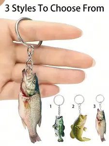 1pc/3pcs 2D Flat Acrylic Fish Themed Keychain, Animal Pattern Keychain - Fish Keyring, Bass Fishing Man Keychain, Accessories Bag Pendant, Perch Fishing Enthusiast KeyChain, Fishing Bass Keychain, Fisherman Gift Keyring, Fish Shaped Keychain