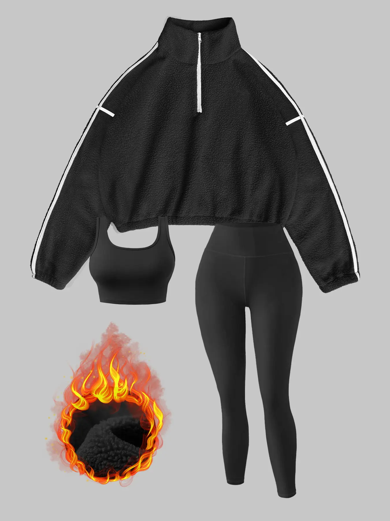 Women's New Fall Winter Thick Sports Jacket High Stretch Underwear Long Pants Three-Piece Set Fleece Comfort Warm Outdoor Running Training Suit Sweatsuit Matching Set