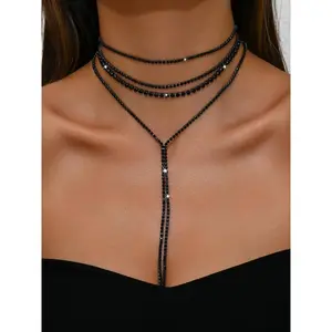 Women's Elegant Rhinestone Decorated Necklace, Exquisite Trendy Layered Necklace, Fashionable Jewelry for Party & Daily Clothing Decor for Girl, Dainty Layering Jewelry