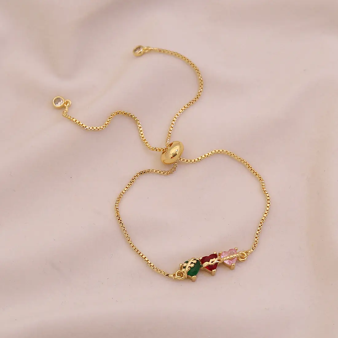 Three Sacred Hearts Bolo Bracelet for Women, 18K Gold Plated Jesus Mary Saint Joseph Faith Charm Bracelet, Blessed Family Gift
