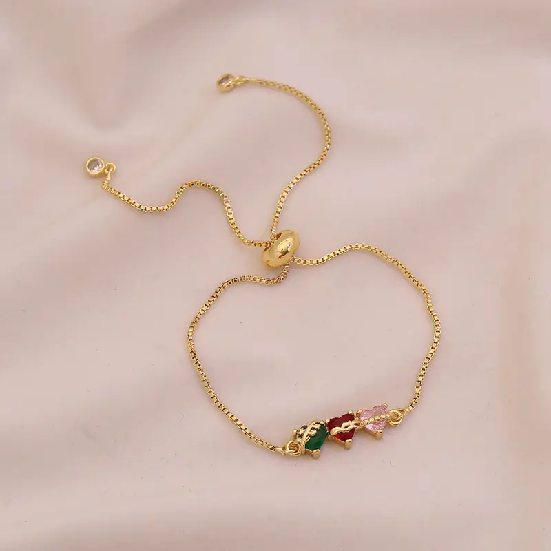 Three Sacred Hearts Bolo Bracelet for Women, 18K Gold Plated Jesus Mary Saint Joseph Faith Charm Bracelet, Blessed Family Gift
