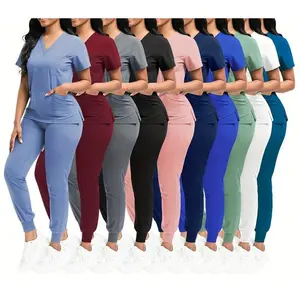 1 Set Women's Polyester Scrubs, Fitted Nurse Uniform with Patch Pocket, Woven Work Clothes for Beauty SPA, Veterinary Dentistry - High-Quality Professional Apparel, Nurse Accessories for Work