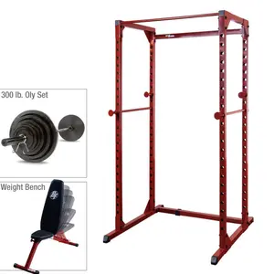 Best Fitness Power Rack with Folding Bench and 300 lb. Weight Set with Barbell me rach