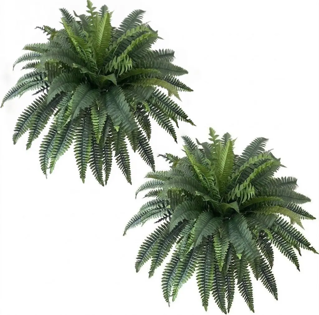 Never Fades! 1/2pcs 40\" UV Resistant Boston Fern – 60 Dense Fronds Fade-Resistant Faux Greenery for Outdoor Summer Garden Decor