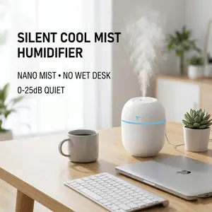 Portable Cool Mist Humidifier with Soft Night Light, Ultra Quiet 200ML USB Air Humidifier for Bedroom Sleep Skincare Makeup Desk Dorm Office Home Travel