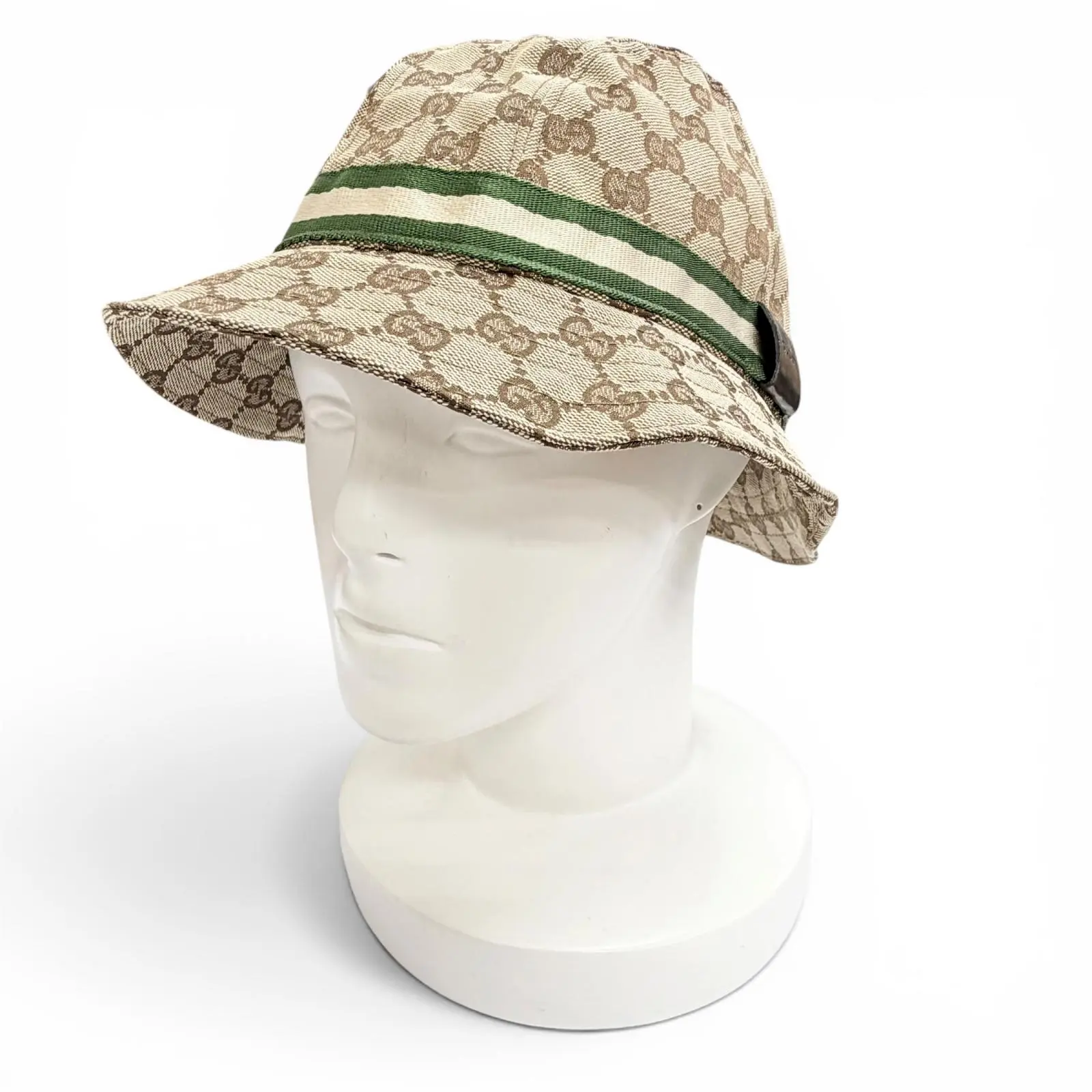 Pre-owned GUCCI Polyester Small Leather Goods GG Canvas Leather Logo Bucket Hat
