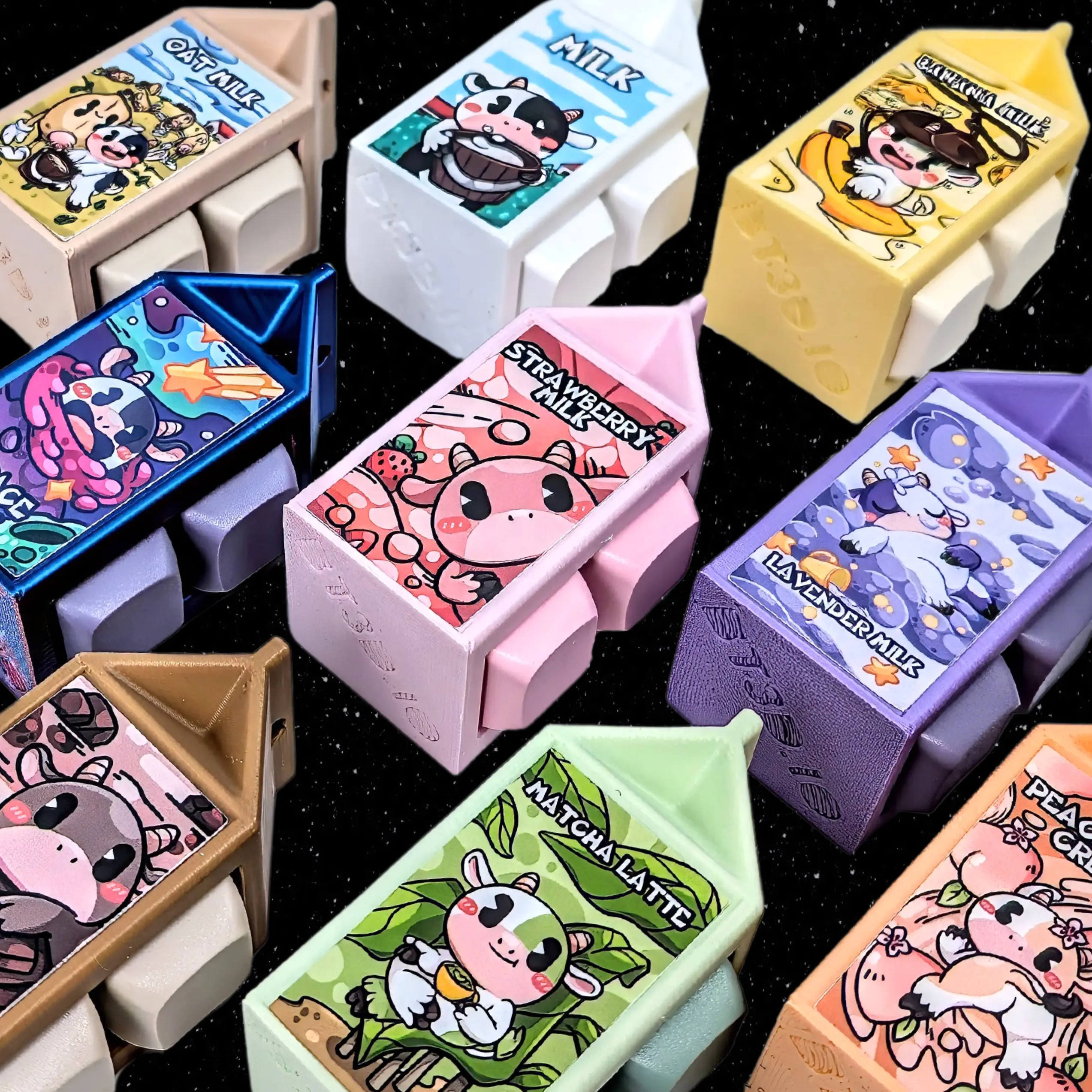 Adorable Milk Keyboard Keychain | Milk Fidget Keyring | Strawberry Milk Bag Charm Accessories