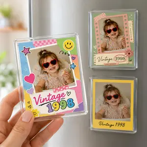 Custom Photo Acrylic Fridge Magnet – Personalized Baby Face Magnet, Family Keepsake Gift, Vintage Style Teacher Magnet