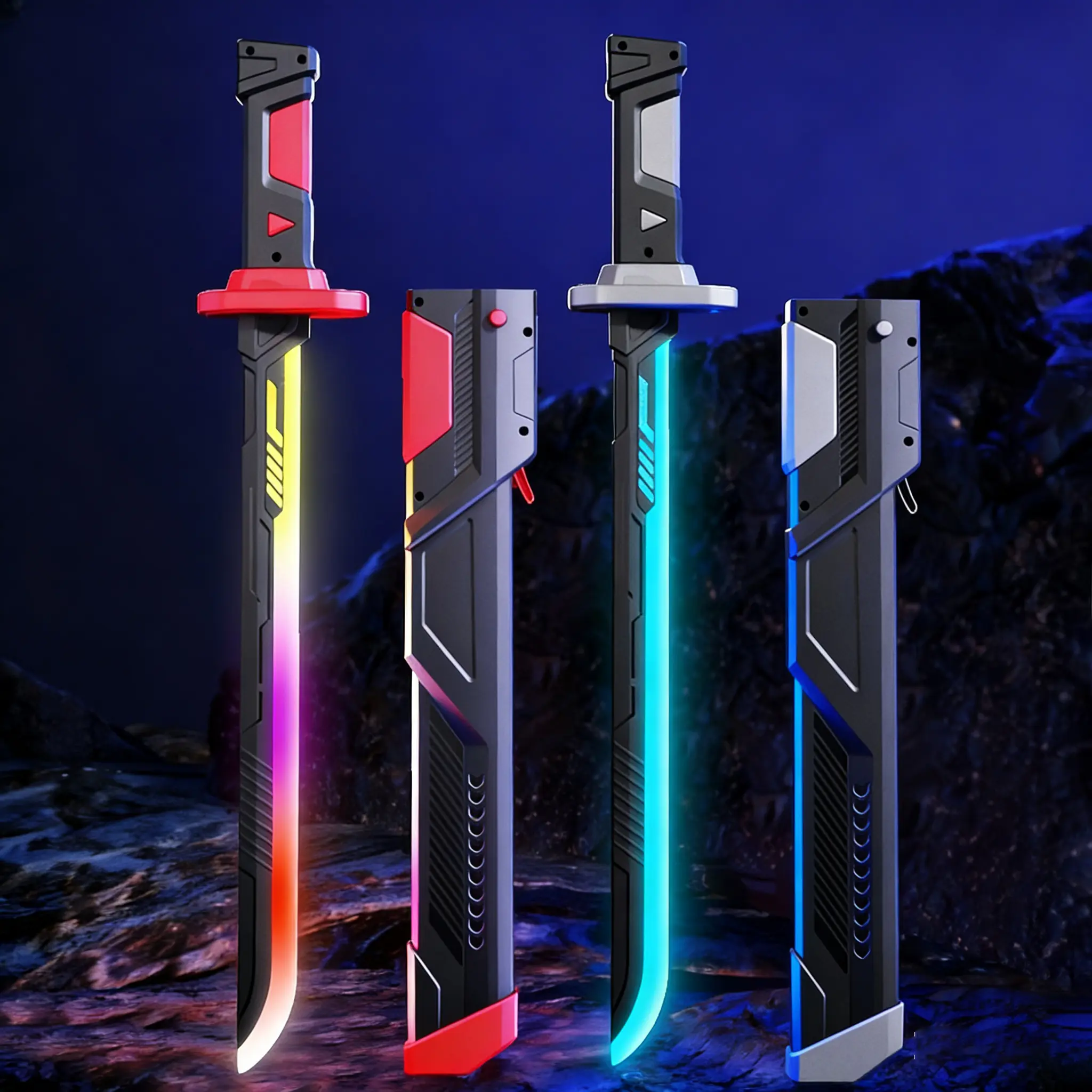 Cyberpunk Neon Lightsaber Toy 23-inch Spark Blade with Sound Fog Effects Eight-Color Streaming Light Automatic Sheath Spawn Type-C Charging for Parties Role-Playing Showcases