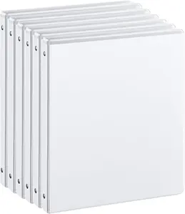 1/2-Inch 3 Ring Binders with 2 Interior Pockets, Basic 0.5'' Binders Holds 100 Sheets Letter Size, Suitable for Office School Home, 6 Pack