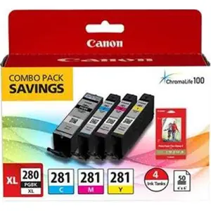 Canon 2021C006 PGI-280 Extra Large & CLI-281 Combo Ink Pack with Glossy Photo Paper - 50 Sheets - 4 x 6 in.