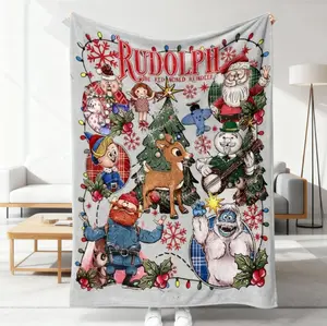 Rudolph the Red - Nosed Reindeer Christmas - Themed Blanket| Sofa Binging Throw, AC Home Blanket, Outdoor Picnic Vibe For Christmas party decor, winter family movie nights, New Year gathering decor Ideal for Christmas, New Year's Day, New Year