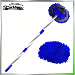 TikTokShopBlackFriday CarHive Car Wash Mop with 47.5" Long Handle Detachable Head Multi-Purpose Chenille Cleaning Tool Soft Dust-Free Strong Water Absorption Car Paint Safe for SUVs Off-Road Vehicles Cars Trucks Windows