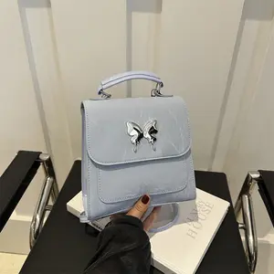 Solid Color 2025 New Casual Butterfly College Style Backpack Single Shoulder Double Shoulder Bag for Women