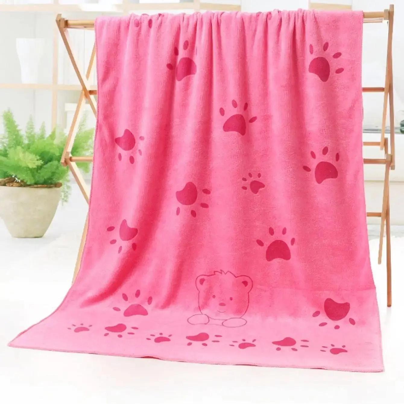 Cartoon Paw Print Pet Bath Towel, Soft Absorbent Fast Drying Pet Wrap Towel, Pets Bath Robe After-Bath Towel for Cats Dogs Hair Drying