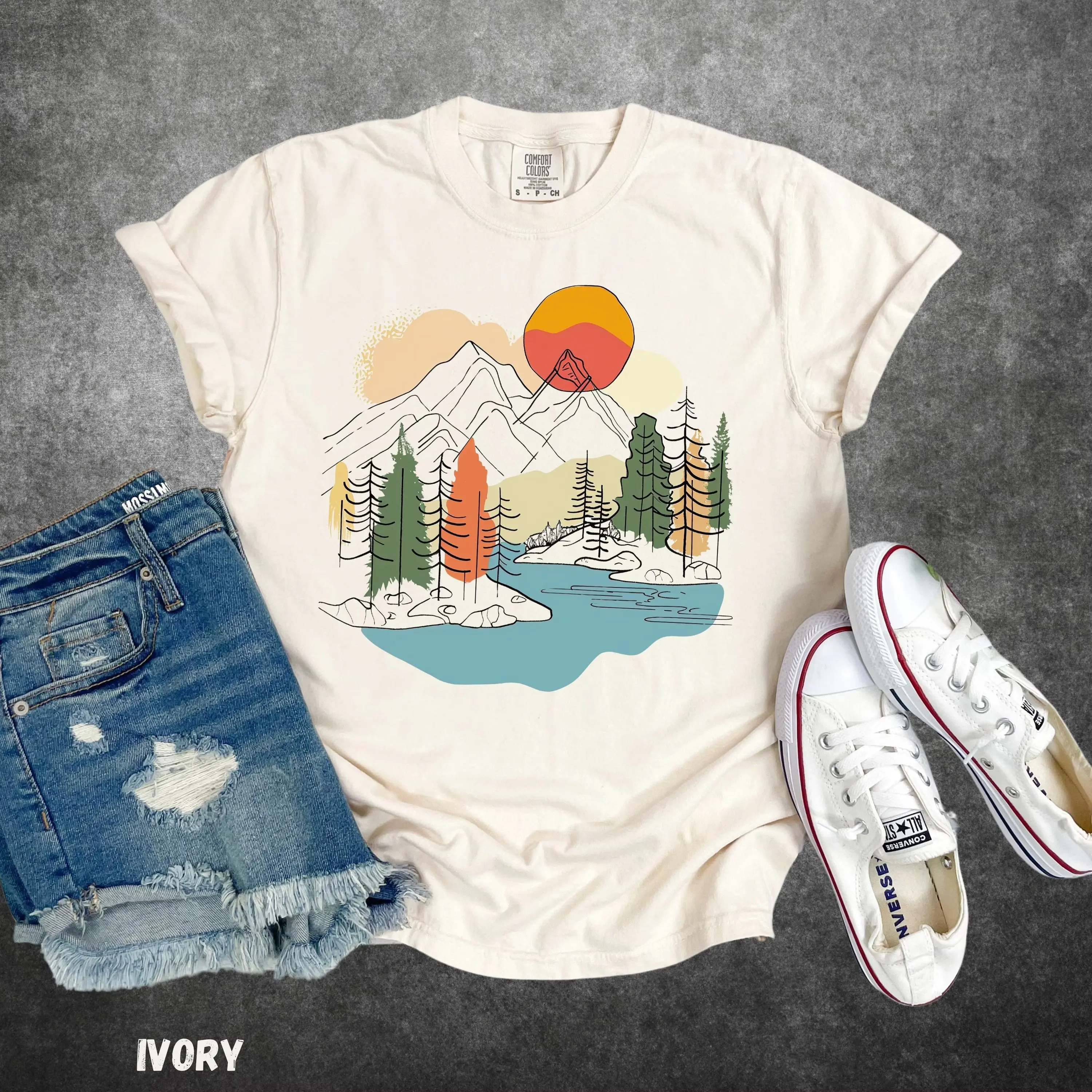 Comfort Colors Sunrise Mountain T-shirt, Sunrise Shirt, Nature Shirt, Flower Shirt, Mothers Day Gift, Summer Shirt, Camping T-shirt