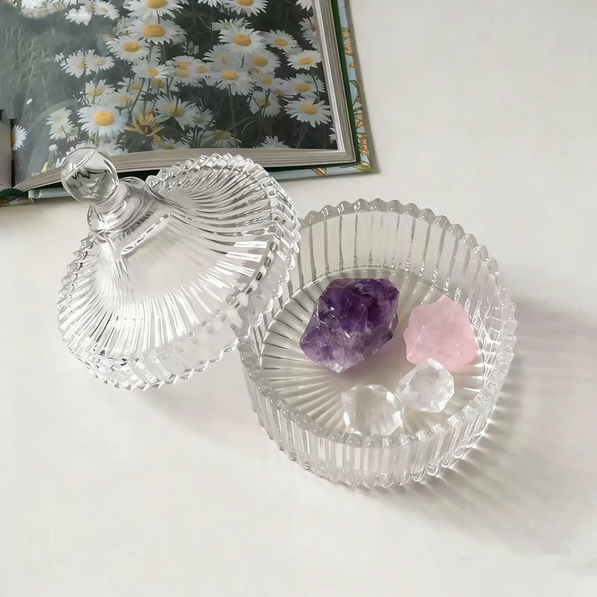 Crystal Storage Box, Magnetic Bowl, Glass Jar with Lid, Containers with Lids, Transparent Glass Jewelry Container, Desktop Decorative Storage Box, Home Decor Organiser, Modern Organizer, Home Storage Supplies