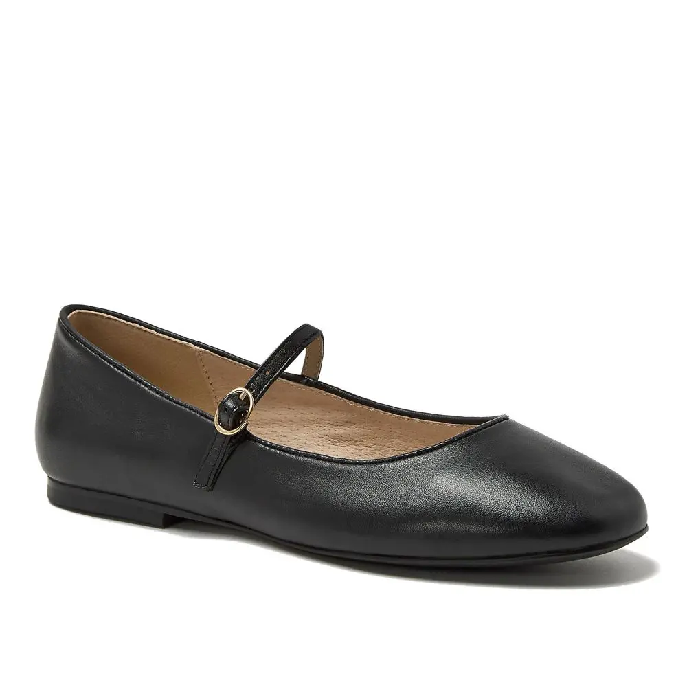 Lands' End Women's Classic Leather Mary Jane Flats - Shoe, Footwear with Round Toe, Rubber Sole - Size 10, Black, All-Day Wear, Design
